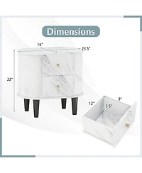 Gymax 2-Pieces Nightstand with 2 Drawers Faux Marble Bedside Table for Small Space