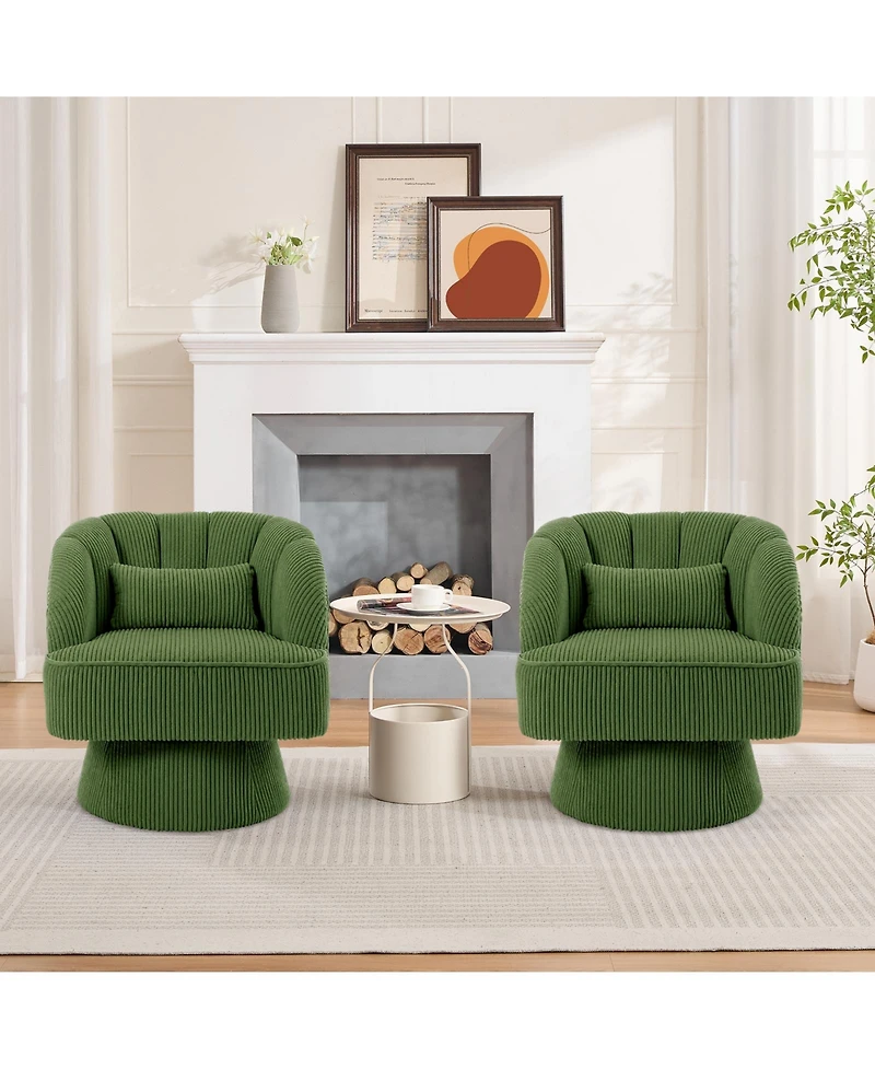 Swivel Barrel Accent Chair, 360 Degree Upholstered Armchair, Comfy Lounge Reading Chair for Living Room Bedroom Reading Nook, Green Corduroy