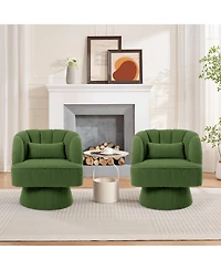 Swivel Barrel Accent Chair, 360 Degree Upholstered Armchair, Comfy Lounge Reading Chair for Living Room Bedroom Reading Nook, Green Corduroy