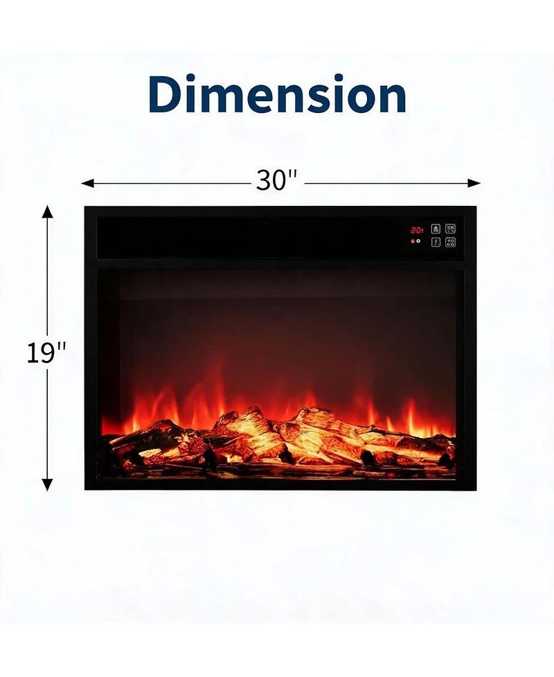 Electric Fireplace Insert 30 Inch Remote Control for Tv Stand Fits TVs Up to 65 Inches Overheating Protection 8H Timer Digital Display Black