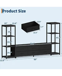 Large Tv Stand with Drawers and Bookshelves Entertainment Center Storage Media Console for TVs Up to 75 Inches Wall Unit Cabinet Living Room Black