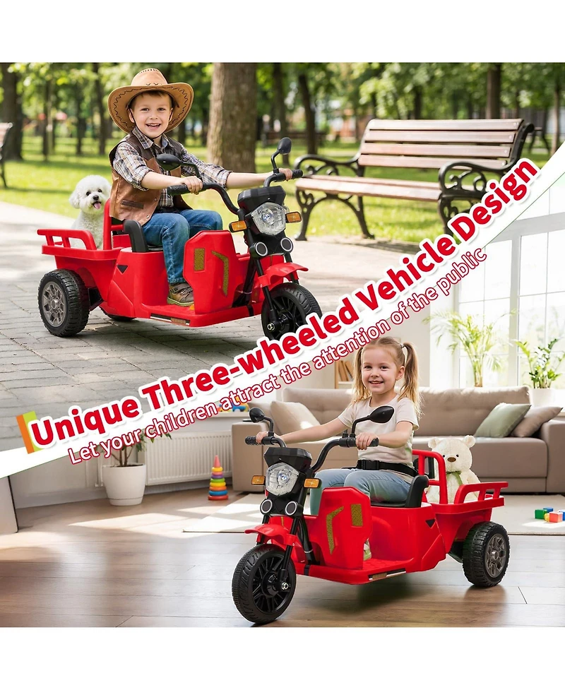 12V Kids Electric Motorcycle 3-Wheel Ride on Tractor with Trailer 2x55W Motor Bluetooth Music for Toddler Ages 3-8