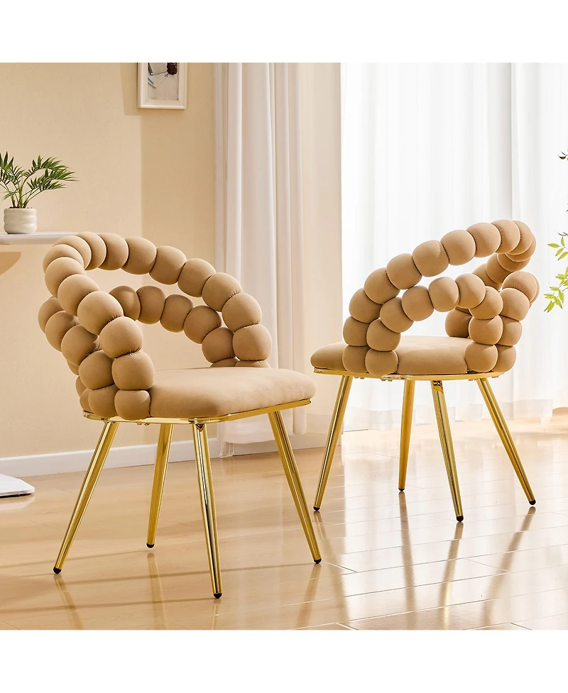 Flynama 2 Pack Modern Velvet Dining Chairs, Bubble Padded Back Accent Chairs with Metal Legs