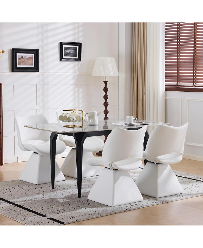 Flynama Set of 2 Swivel Dining Chairs, Faux Leather Modern Accent Chairs, High Back Kitchen Seating