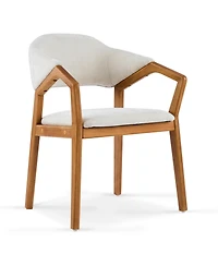 Flynama Set of 2 Chenille Arm Dining Chairs, Teak Bent Wood Frame 300lbs Weight Capacity