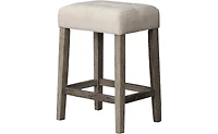 Flynama 3-Piece Antique Oak Counter Height Dining Set, Solid Wood Table with Outlet and 2 Tufted Linen Stools