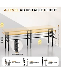 Streamdale Furniture 96" Adjustable Solid Wood Workbench with Power Outlet and Pegboard