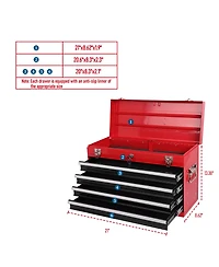 Streamdale Furniture 21-Inch Heavy Duty 4-Drawer Portable Metal Tool Box with Ball Bearing Slides
