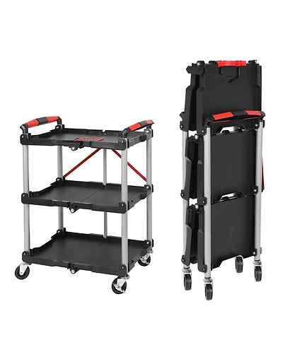 Streamdale Furniture Foldable 3-Shelf Heavy-Duty Utility Cart with Wheels