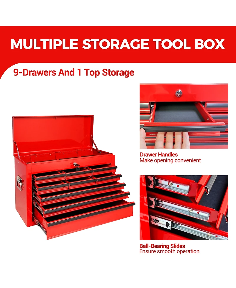 Streamdale Furniture 24-Inch Heavy Duty 9-Drawer Metal Tool Box and Chest with Eva Liners