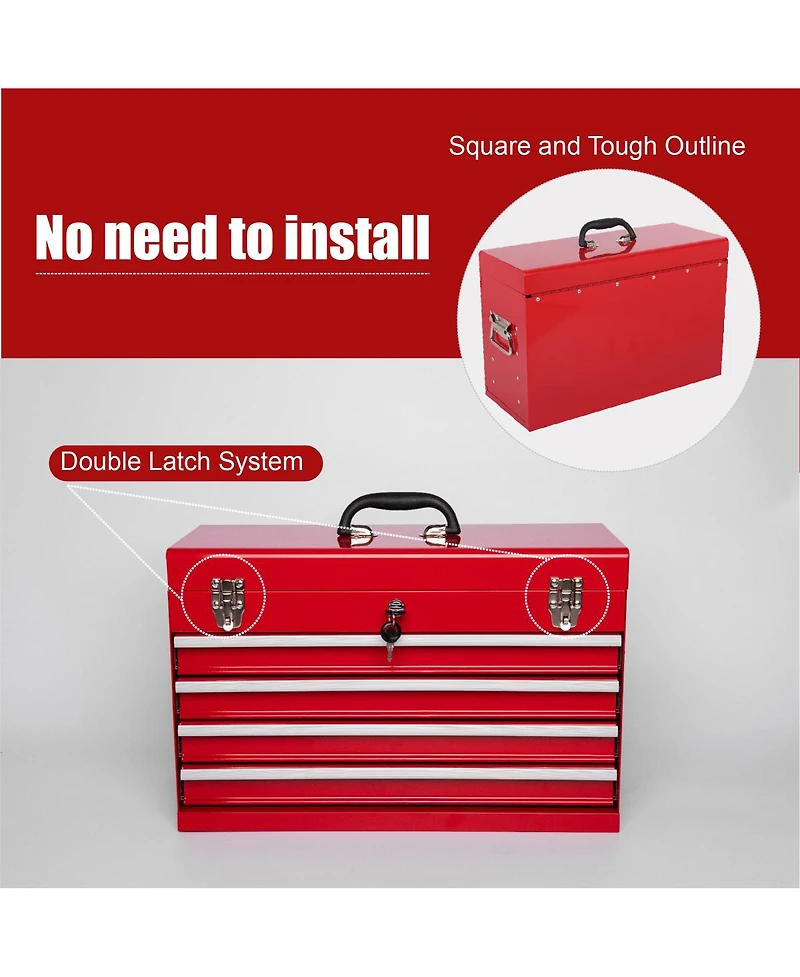 Streamdale Furniture 21" Heavy-Duty 4-Drawer Portable Metal Tool Box with Ball Bearing Slides