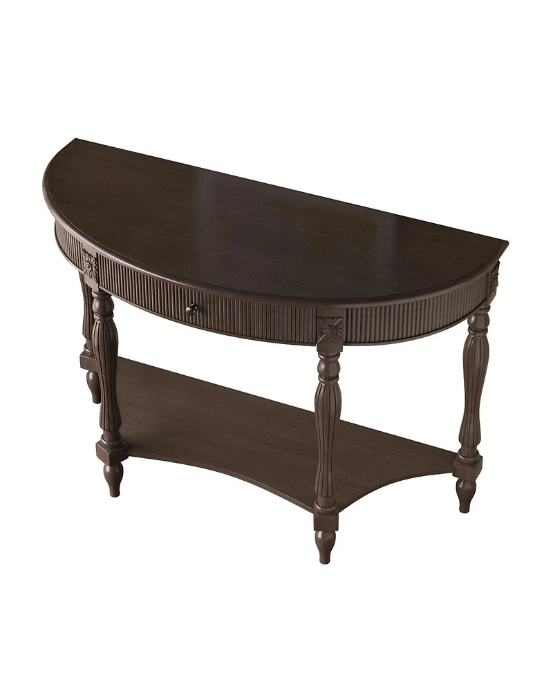 Streamdale Furniture Solid Wood Half Moon Console Table with Drawer and Shelf, Deep Rustic