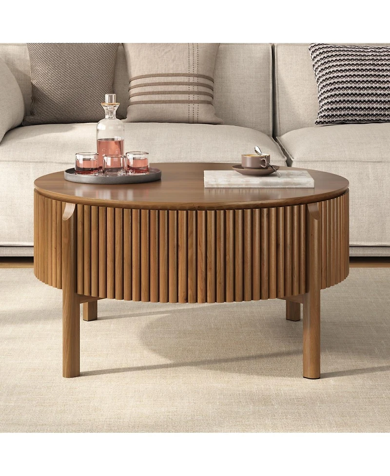 Streamdale Furniture Round Fluted Lift-Top Coffee Table with Hidden Storage