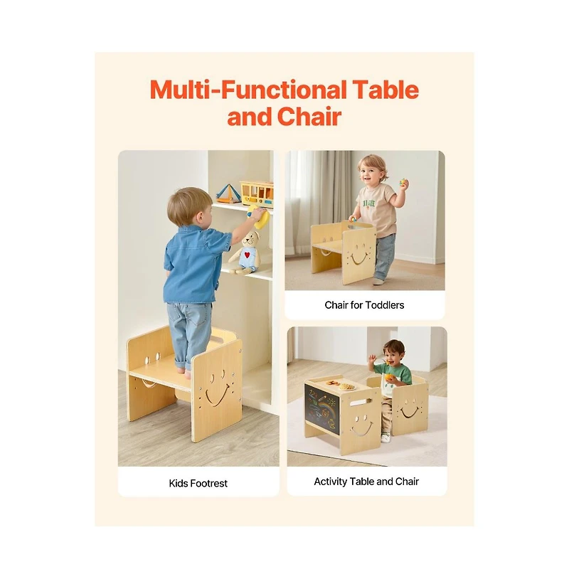 Slickblue Wooden Kids Activity Table and Chair Set, 3-in-1 Toddler Table for Learning and Reading