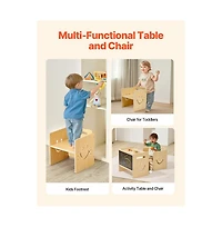 Slickblue Wooden Kids Activity Table and Chair Set, 3-in-1 Toddler Table for Learning and Reading