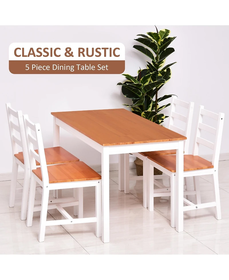 Flynama 5 Piece Dining Table Set with 4 Chairs, Solid Pine Wood