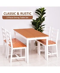 Flynama 5 Piece Dining Table Set with 4 Chairs, Solid Pine Wood