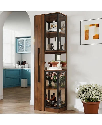 Streamdale Furniture Streamdale 70" Glass Door Display Cabinet with Lights and Pull-Out Multi-Tier Storage Shelf