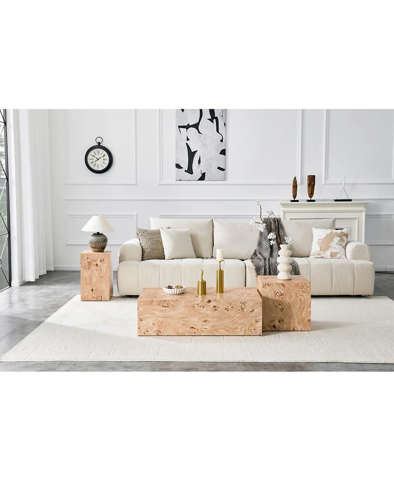 Streamdale Furniture Natural Wood-Grain Mdf Wabi-Sabi Square Coffee and Side Table, 15.7