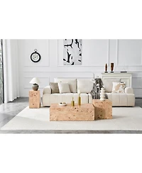 Streamdale Furniture Natural Wood-Grain Mdf Wabi-Sabi Square Coffee and Side Table, 15.7