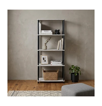 HomeRoots 44" Distressed Metal and Wood Four Tier Etagere Bookcase