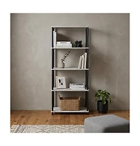 HomeRoots 44" Distressed Metal and Wood Four Tier Etagere Bookcase