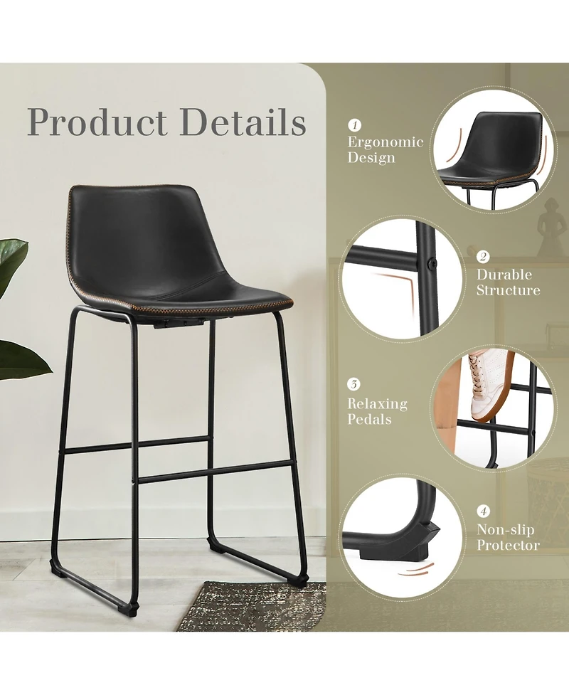Yiortwo Set of 2 Faux Leather Outdoor Dining Chairs Metal Leg Footrest Mid Century Stools for Patio Kitchen