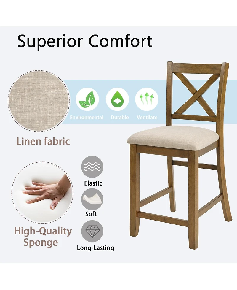 Streamdale Furniture Oak Counter Height Dining Chairs Set of 4 with Padded Seat