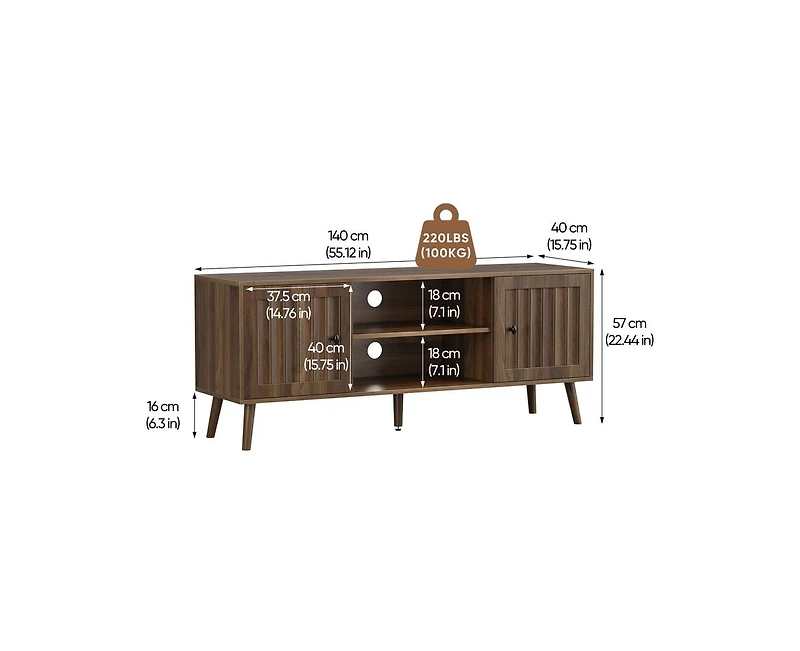 sumyeg Mid-Century Modern Tv Stand Cabinet with Adjustable Shelves and Solid Wood