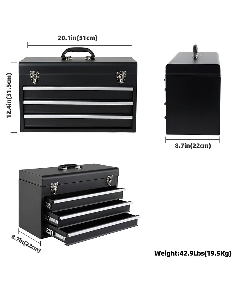 Streamdale Furniture 465-Piece Mechanics Tool Set with 3-Drawer Heavy Duty Metal Box Repair Tool Kit