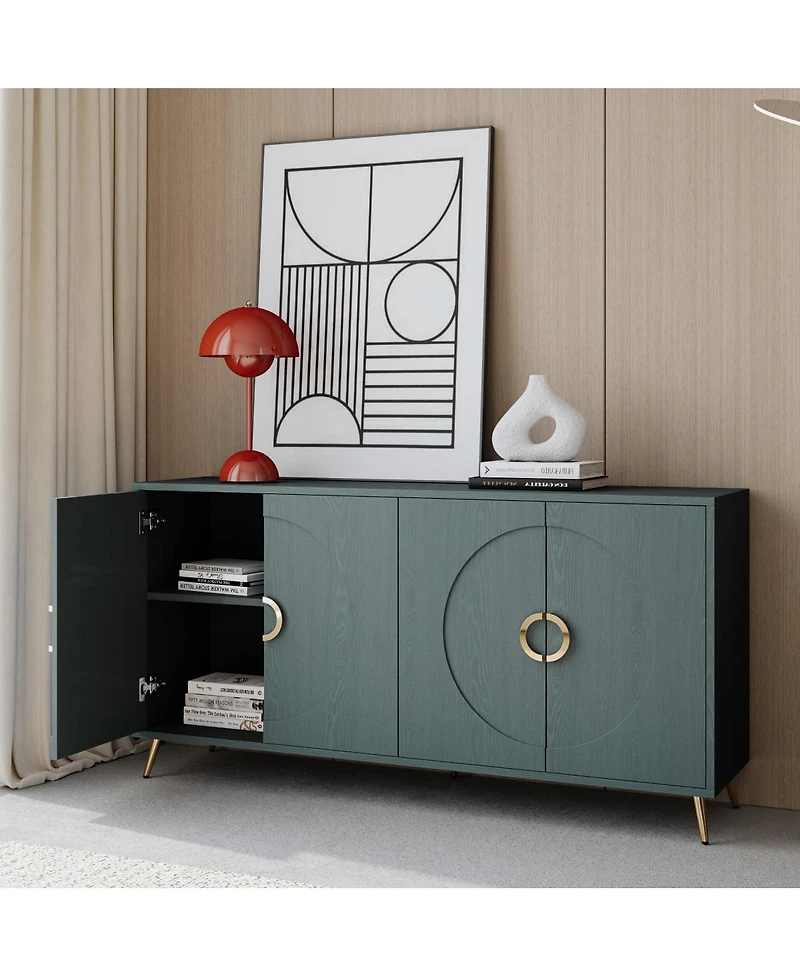 Streamdale Furniture Streamdale 60" Italian Green Wood Grain 4-Door Sideboard with Gold Handles