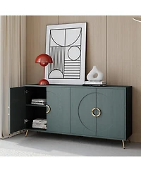 Streamdale Furniture Streamdale 60" Italian Green Wood Grain 4-Door Sideboard with Gold Handles