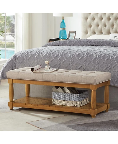 Streamdale Furniture Upholstered Linen Storage Bench with Shelf and Tufted Ottoman Design