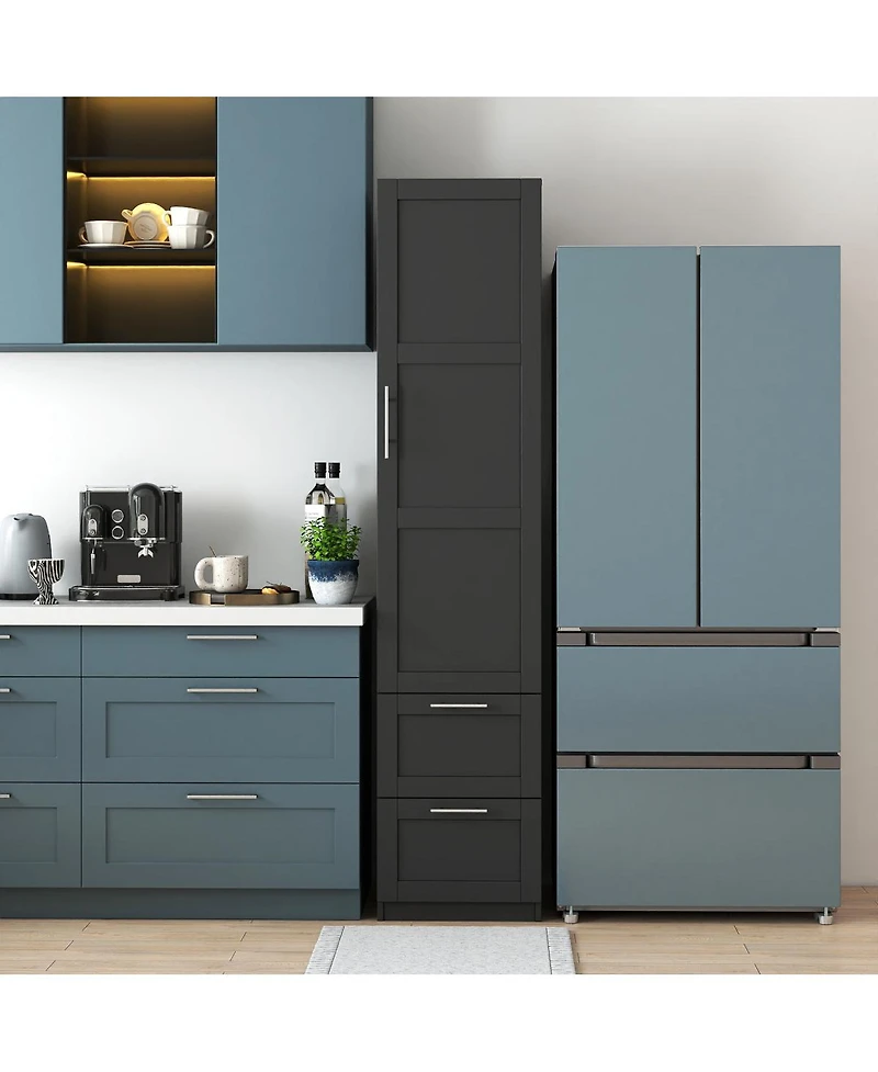 Streamdale Furniture Tall Kitchen Pantry Freestanding Cabinet with Door and Two Drawers