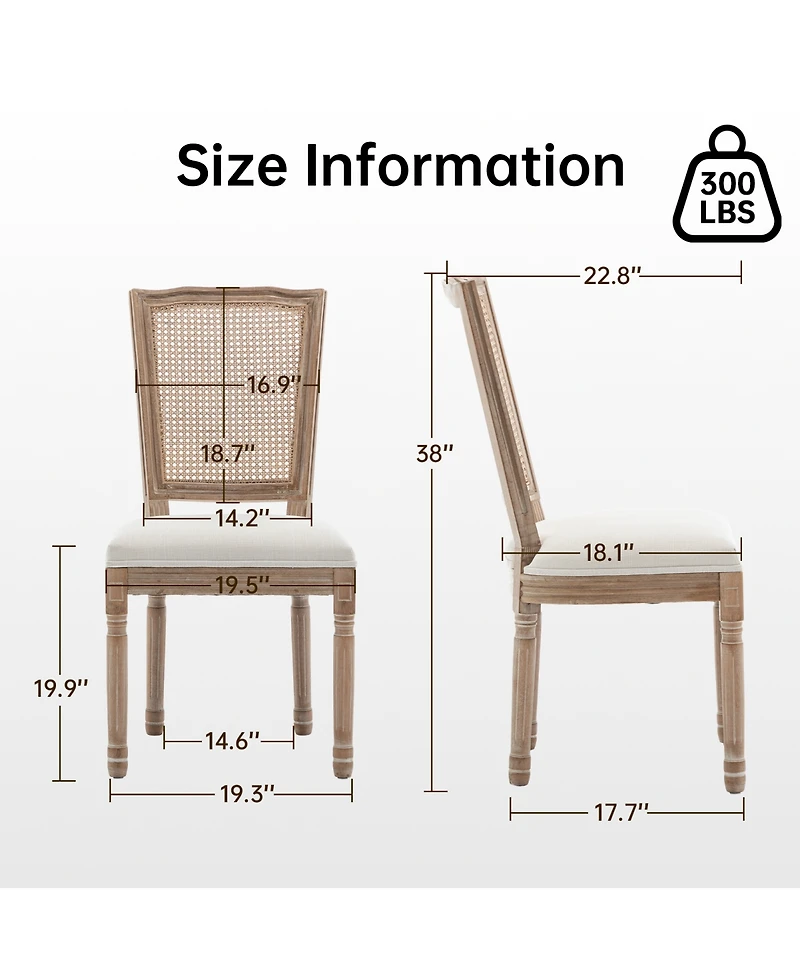 Streamdale Furniture Farmhouse Solid Wood Dining Chairs, Linen Cushion, Set of 2