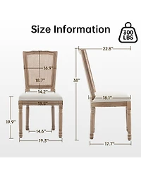 Streamdale Furniture Farmhouse Solid Wood Dining Chairs, Linen Cushion, Set of 2