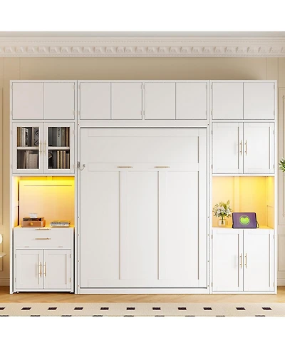 Streamdale Furniture Full Size Murphy Bed with Desk, Storage Cabinets and Led Light