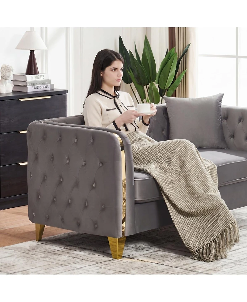 Streamdale Furniture 81" Velvet Chesterfield Sofa with Gold Legs