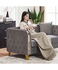 Streamdale Furniture 81" Velvet Chesterfield Sofa with Gold Legs