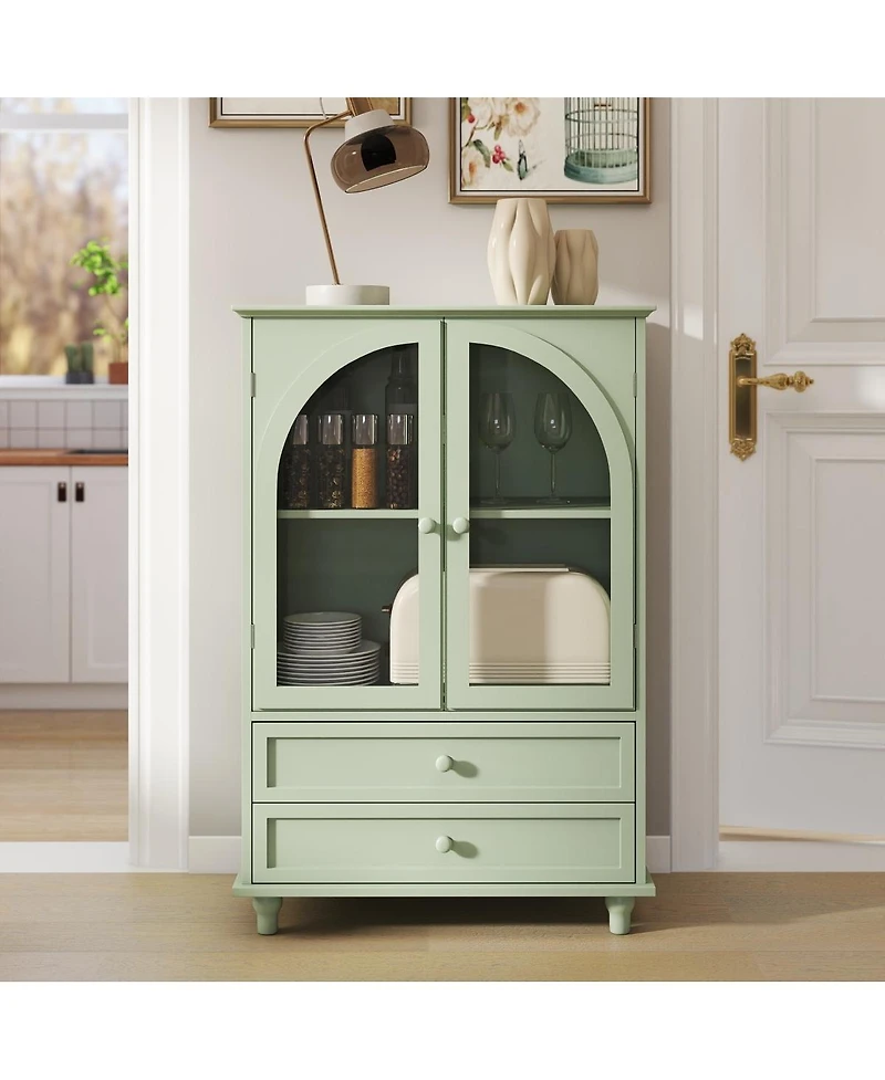 Streamdale Furniture Farmhouse Arched Glass Buffet Cabinet with Drawers