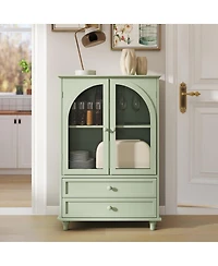 Streamdale Furniture Farmhouse Arched Glass Buffet Cabinet with Drawers