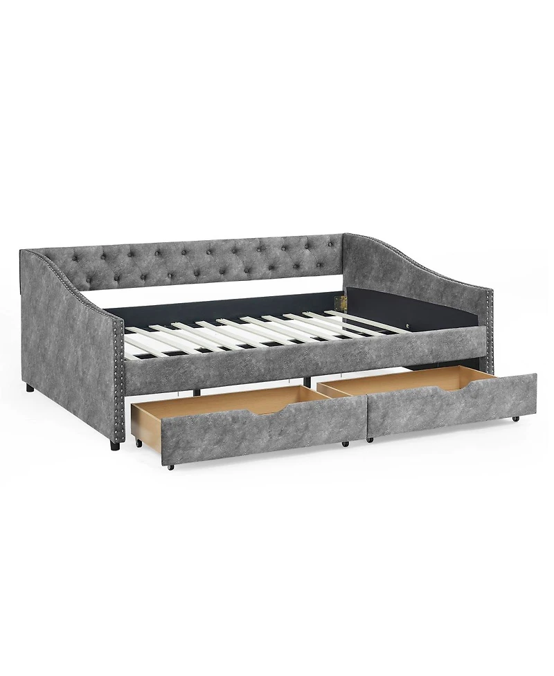 Streamdale Furniture Full Size Upholstered Tufted Daybed with Storage Drawers