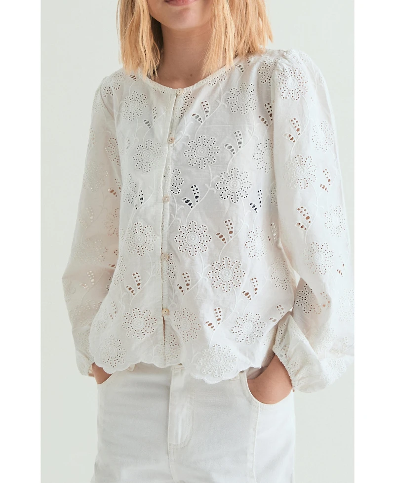 Scalpers Women's Perforated Floral-Print Blouse