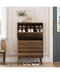 Streamdale Furniture Mid-Century Modern Slim Flip-Top Shoe Cabinet