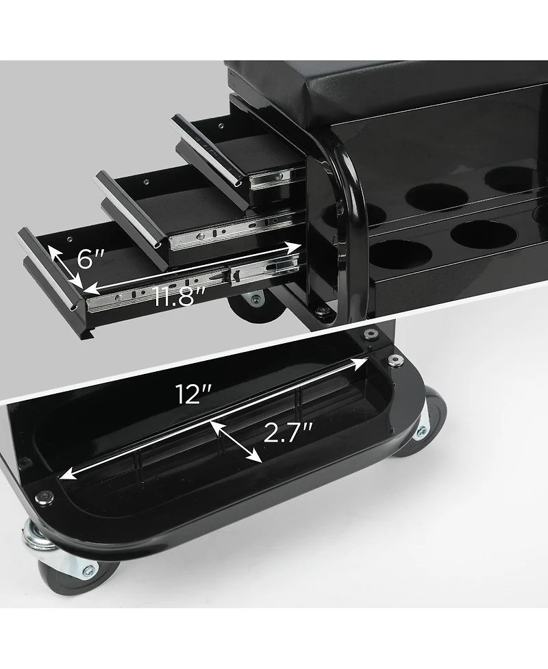 Streamdale Furniture Rolling Garage Creeper Seat with 3 Drawers
