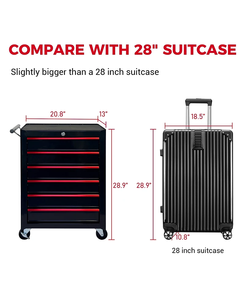 Streamdale Furniture 6-Drawer Rolling Metal Tool Chest and Cabinet