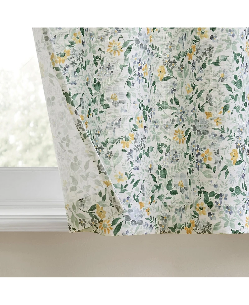 No. 918 Portia Watercolor Wildflower Semi-Sheer Rod Pocket Kitchen Curtain Tier Pair