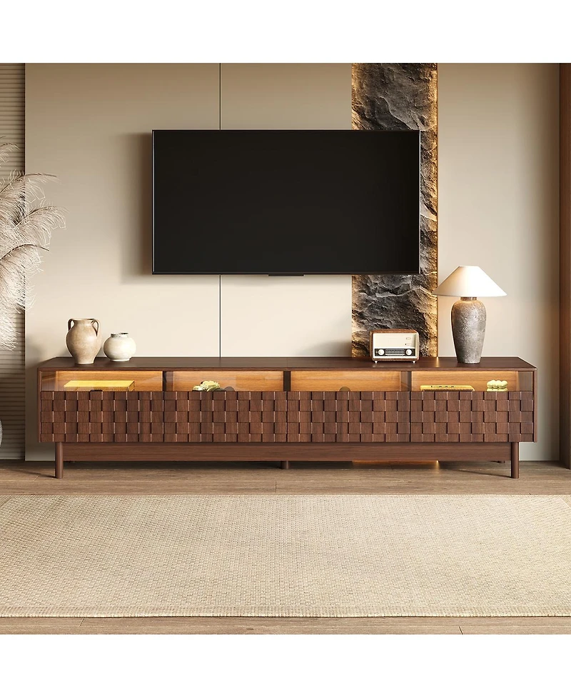 Streamdale Furniture 78" Modern Led Tv Stand for TVs up to 85" with Glass Drawers