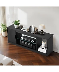 Slickblue Entertainment Center Tv Stand with Glass Shelf, Adjustable Shelves and Led Light Strip