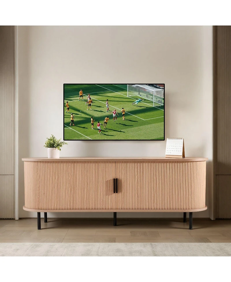 Slickblue Entertainment Center with Rolling Door and Adjustable Storage Shelves, Tv Console Table